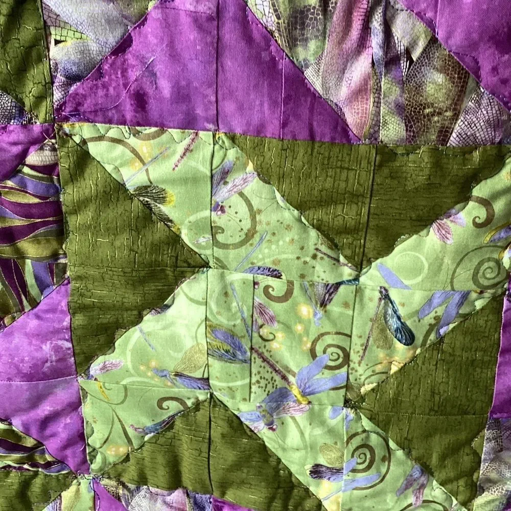 NWT Hand Crafted Greens and Purples Quilt